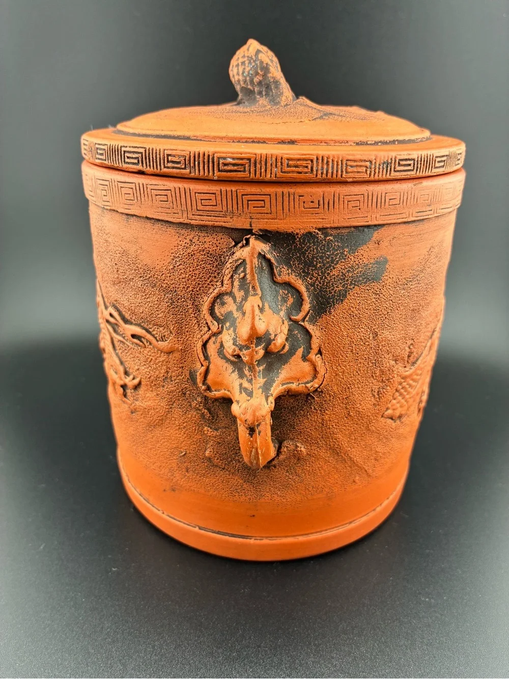 Vintage Terracotta Red Dragon Lidded‎ Vase